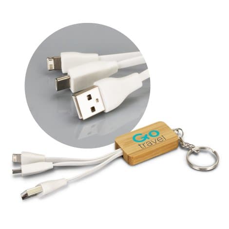 Bamboo Charging Cable Key Ring - Rectangle - Image 1