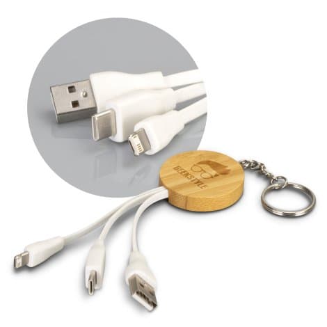 Bamboo Charging Cable Key Ring - Round - Image 1