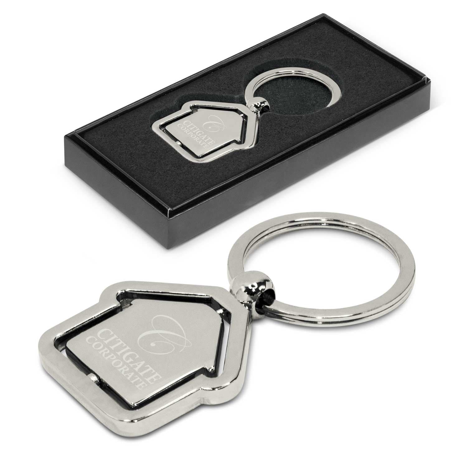 Spinning House Metal Key Ring · Product view