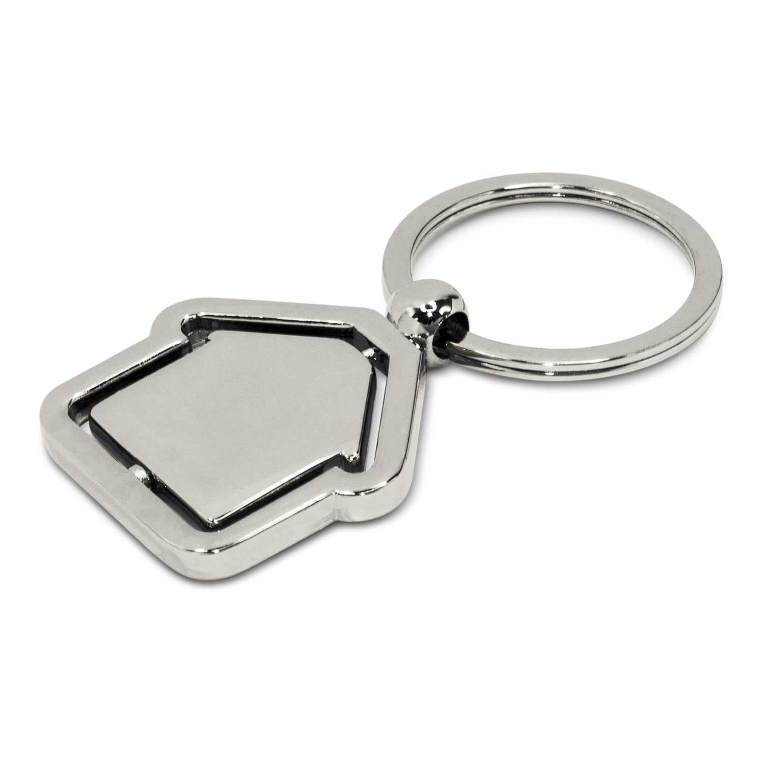 Spinning House Metal Key Ring · Chrome · front