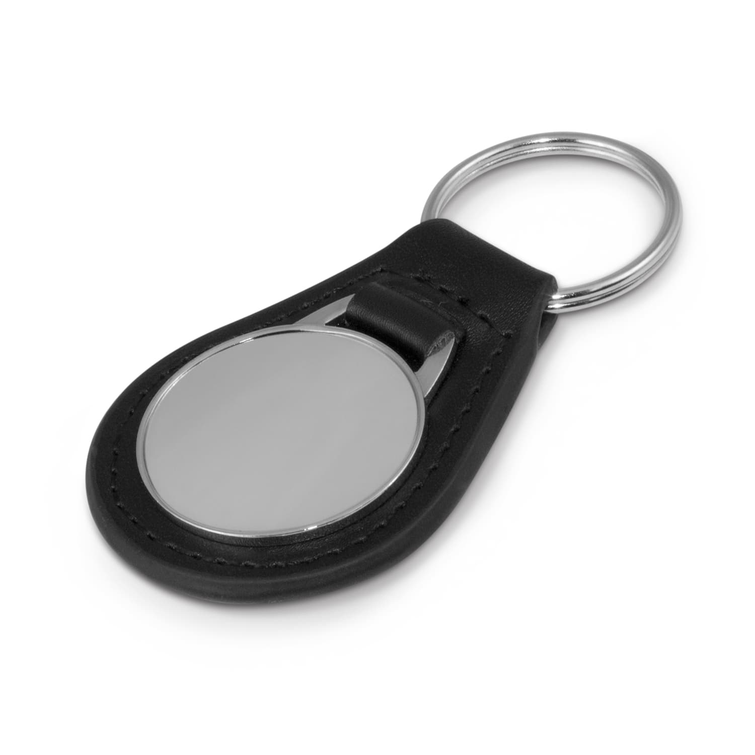 Baron Leather Key Ring - Round · Black/Silver - Round · front