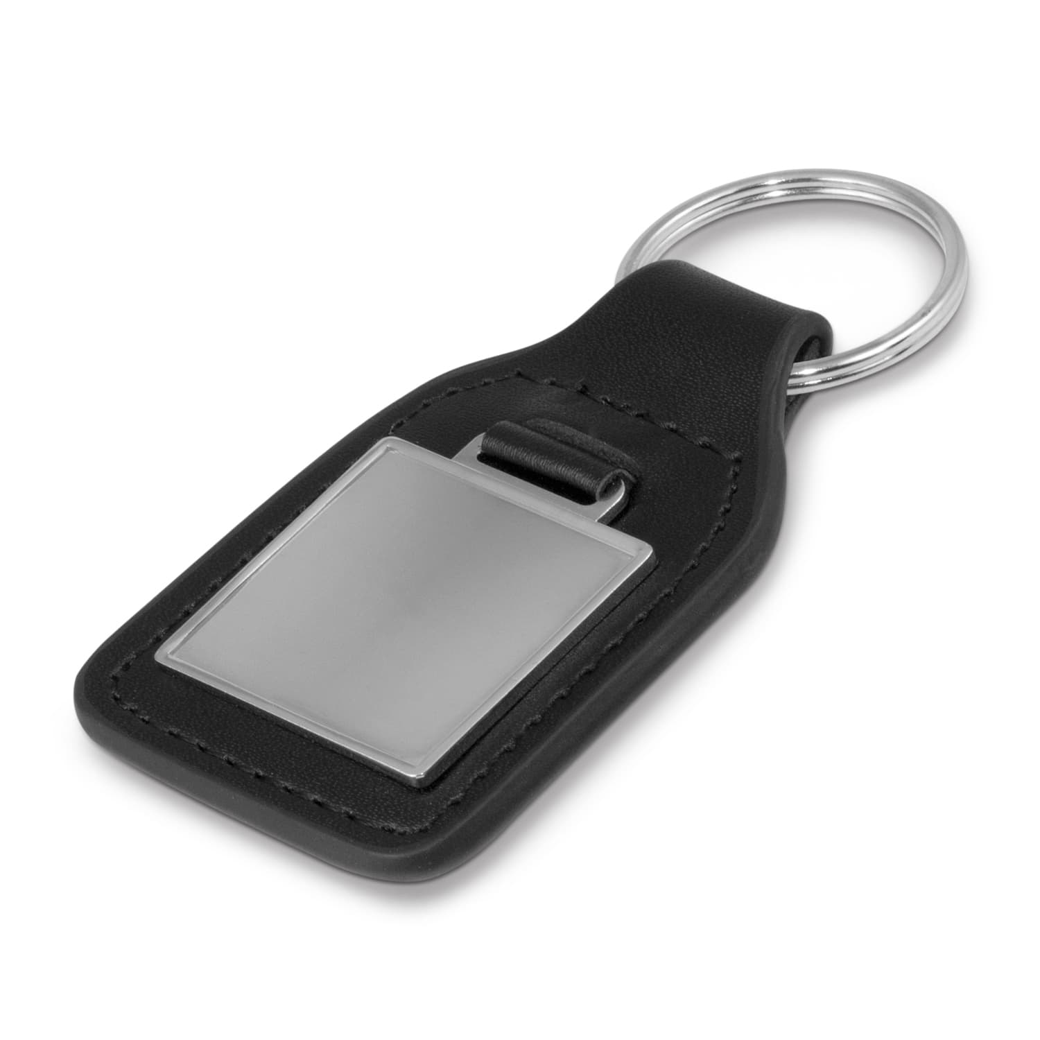 Baron Leather Key Ring - Square · Black/Silver - Square · front