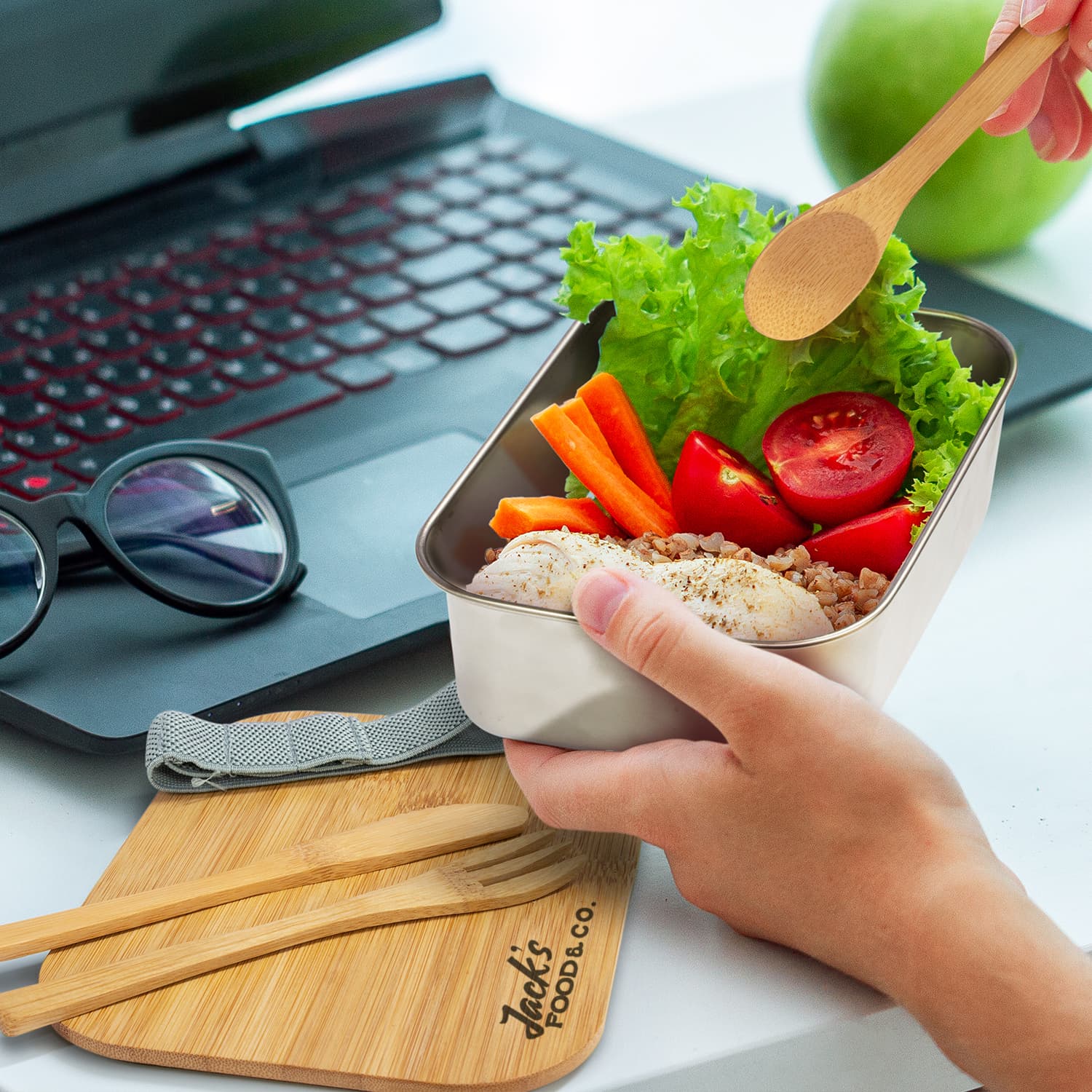 Stainless Steel Lunch Box with Cutlery · Product view