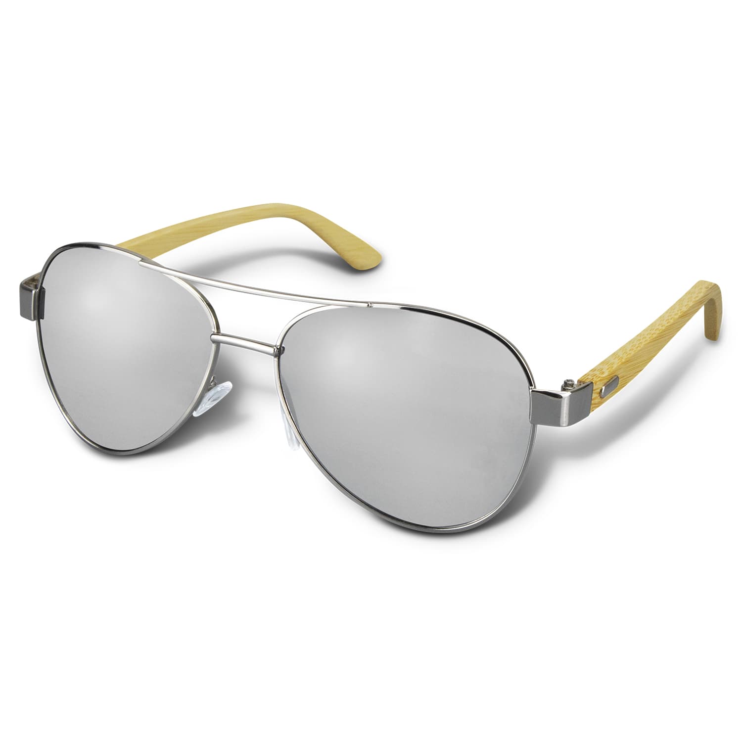 Aviator Mirror Lens Sunglasses - Bamboo · Silver · front