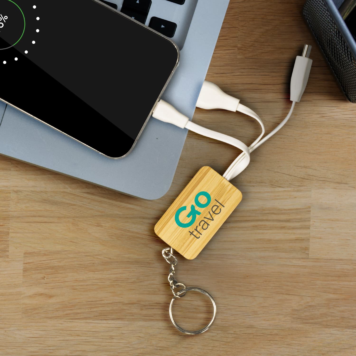 Bamboo Charging Cable Key Ring - Rectangle · Product view
