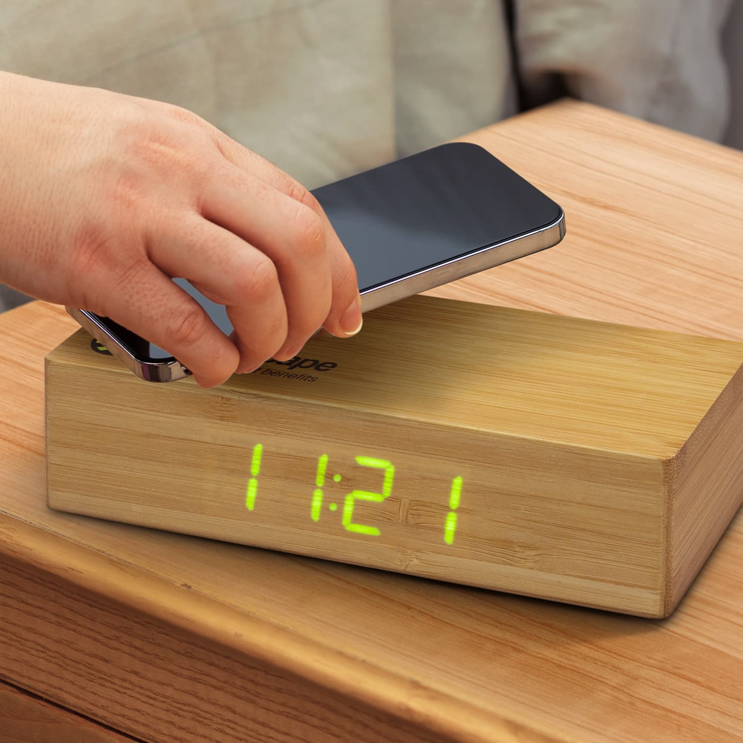 Bamboo Wireless Charging Clock · Product view