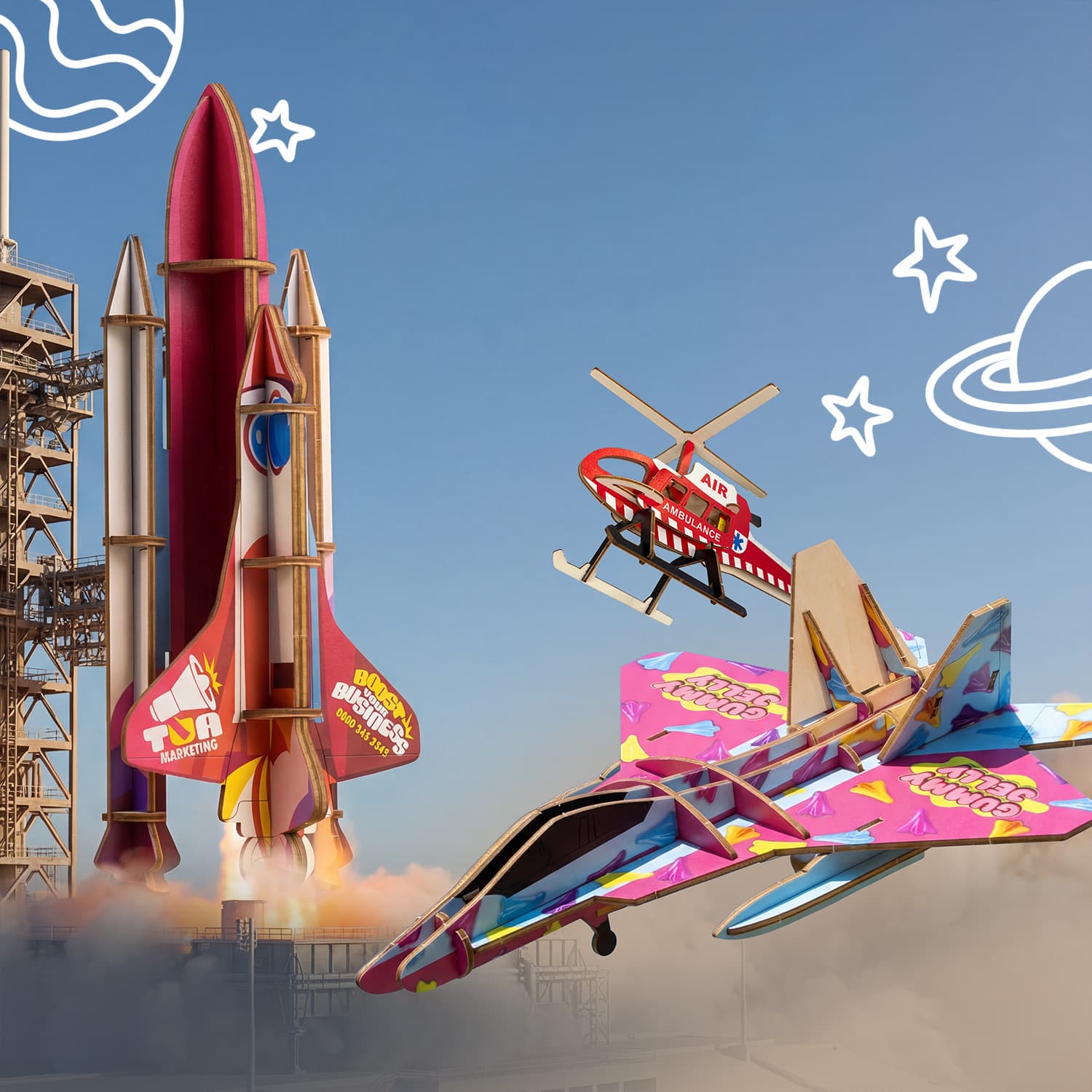 BRANDCRAFT Rocket Ship Wooden Model · Product view