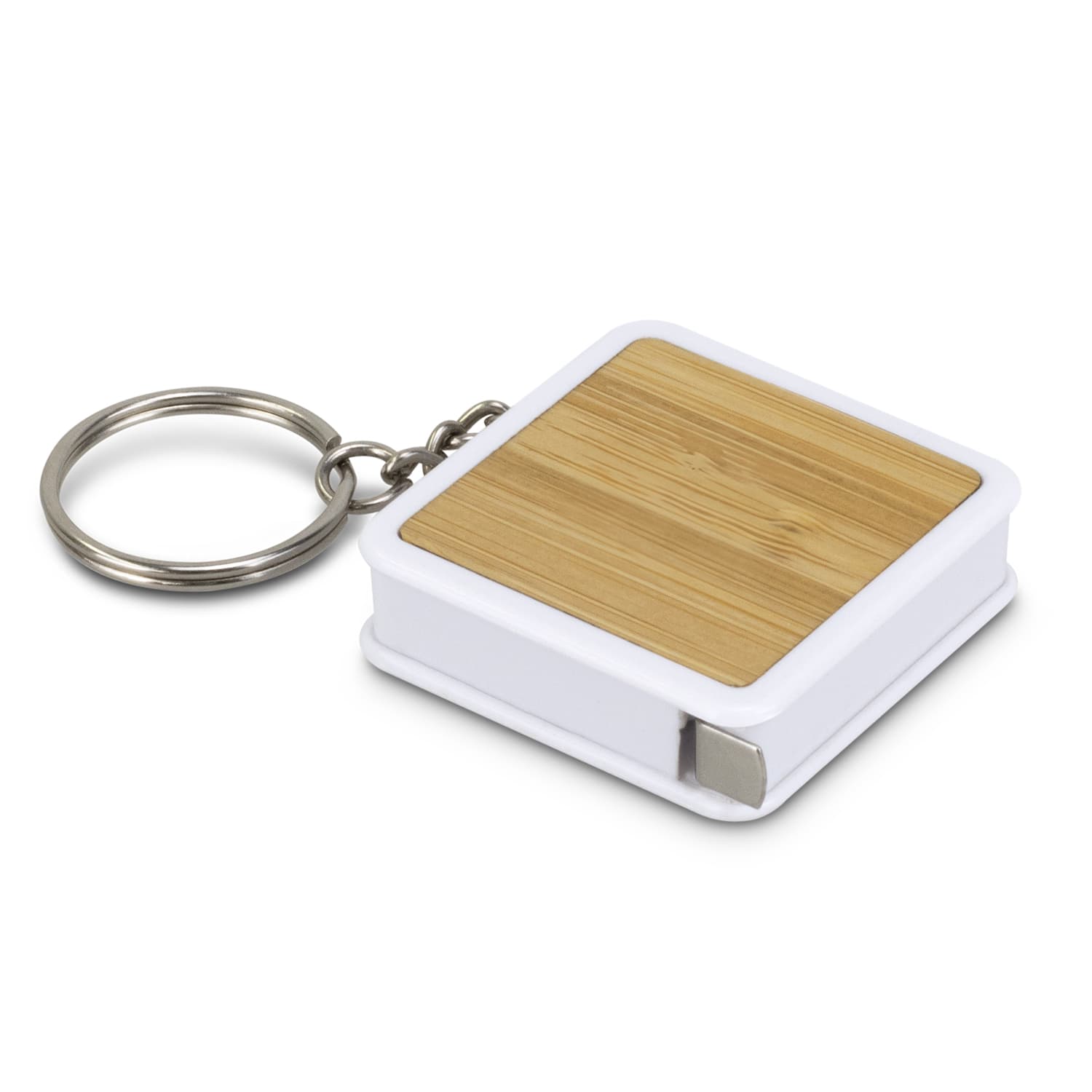 Bamboo Tape Measure Key Ring · White/Natural · front