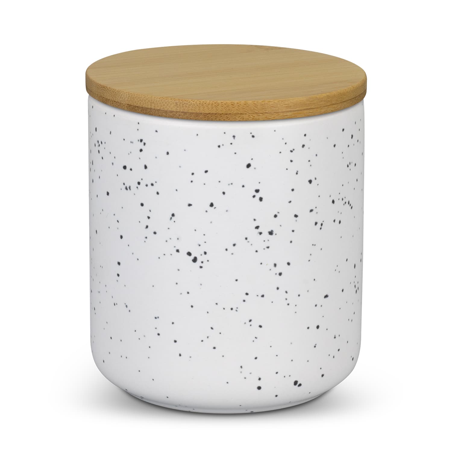 NATURA Candle with Bamboo Lid · White Speckle · front