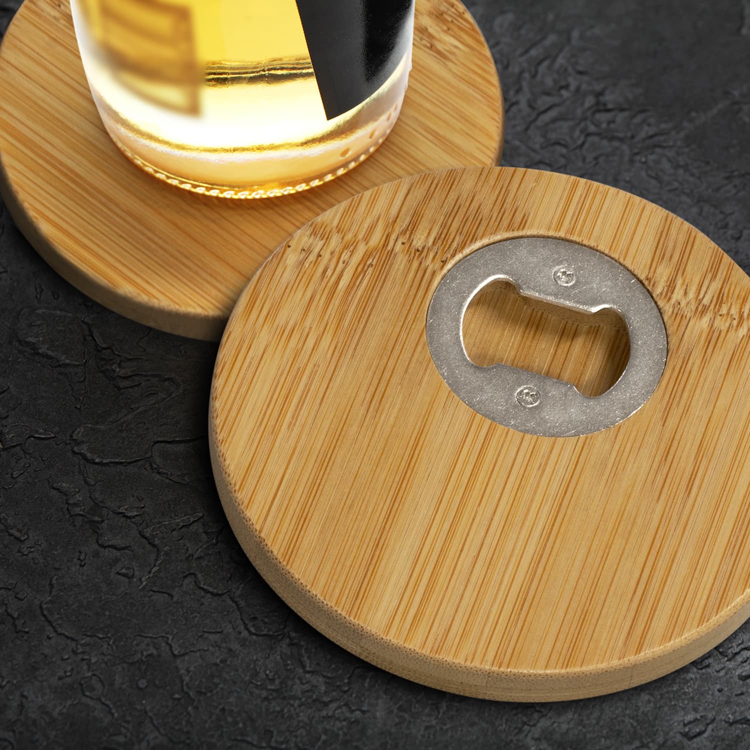 Bamboo Bottle Opener Coaster - Set of 2 - Round · Product view