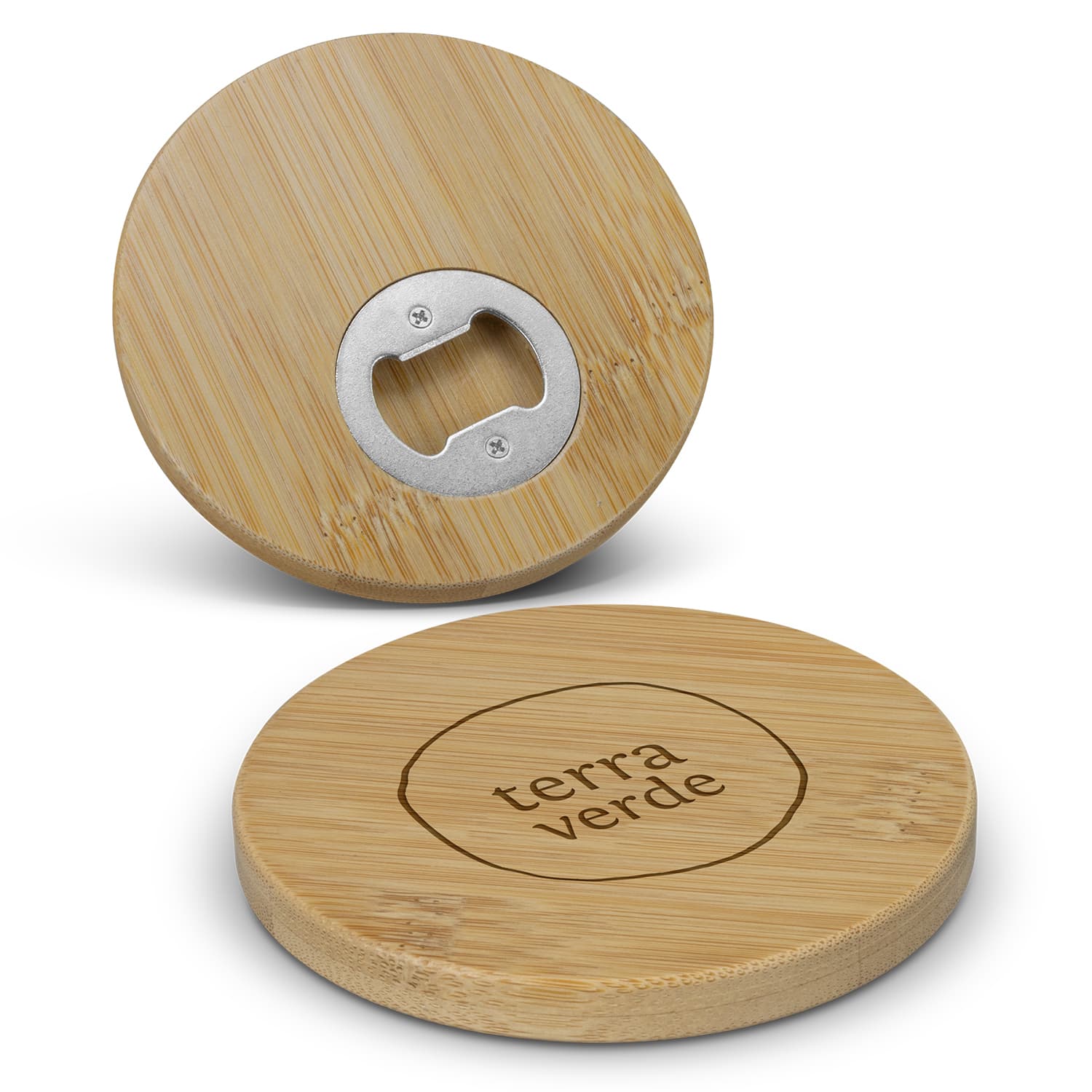 Bamboo Bottle Opener Coaster - Round · Product view