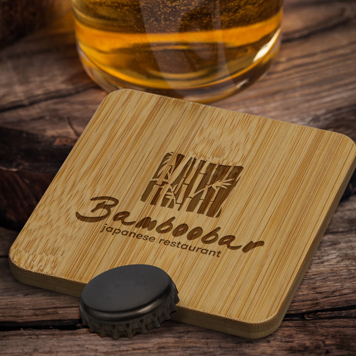 Bamboo Bottle Opener Coaster - Square · Product view