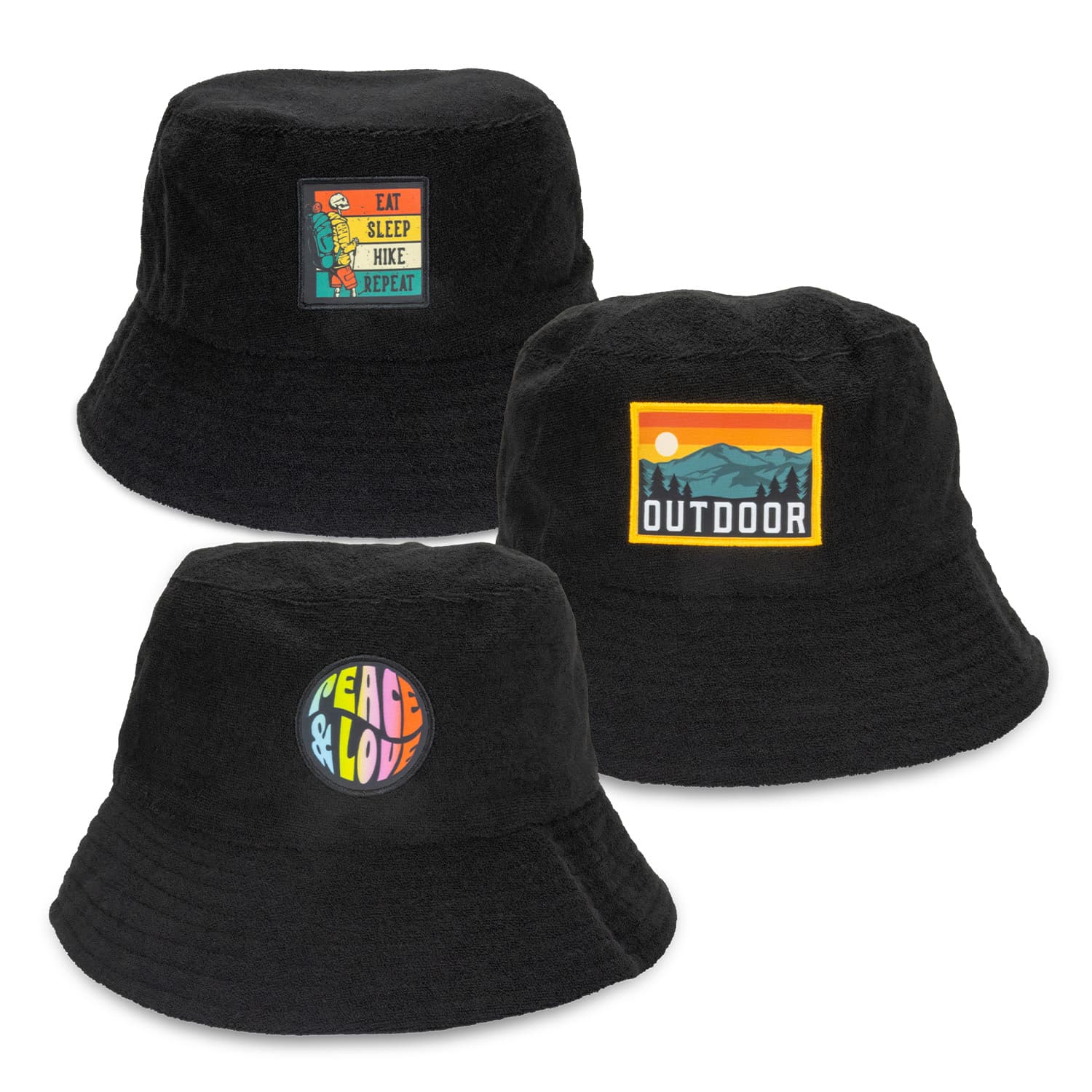 Terry Towelling Bucket Hat With Full Colour Patch · Product view
