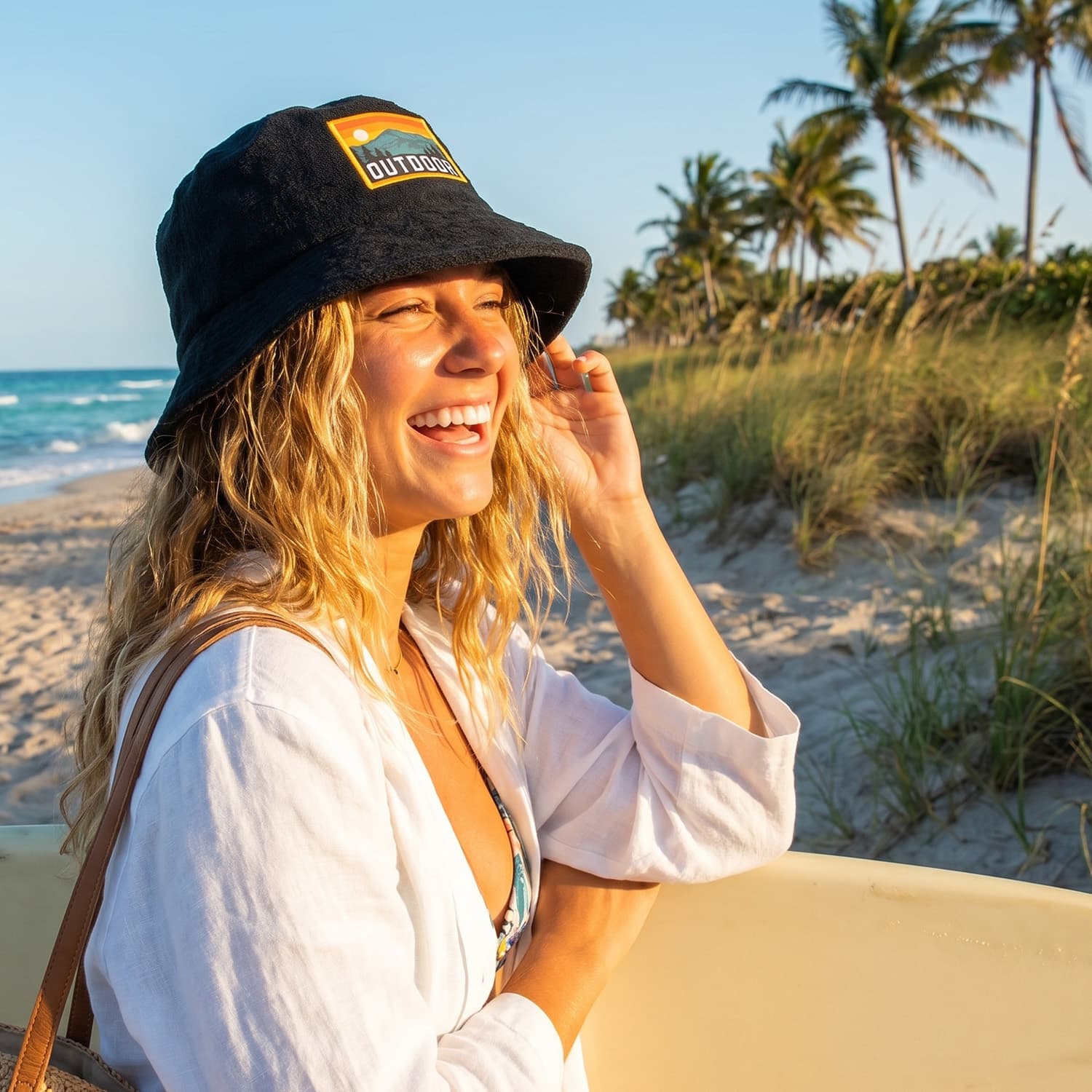 Terry Towelling Bucket Hat With Full Colour Patch · Product view