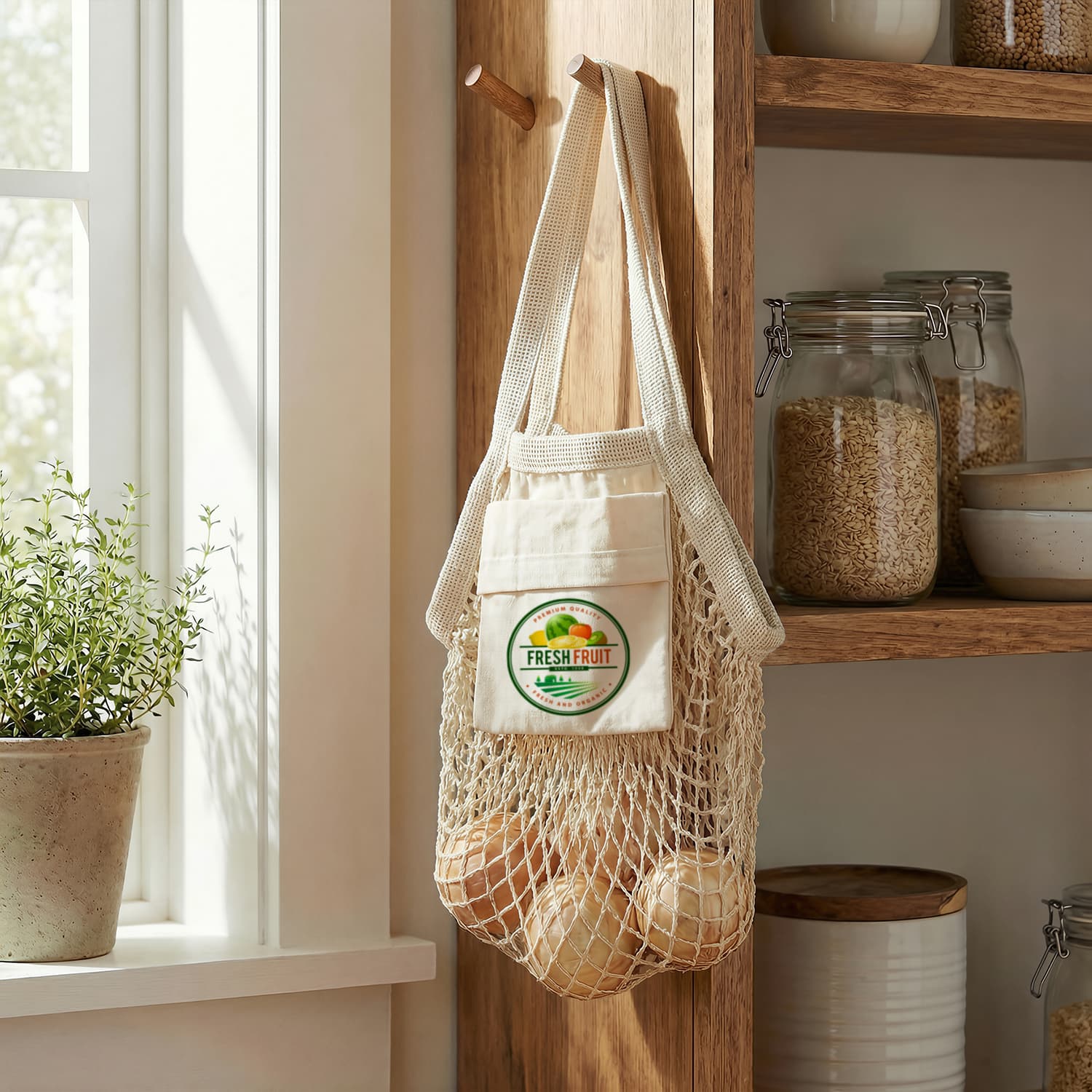 Cotton Mesh Foldaway Tote Bag Small · Product view