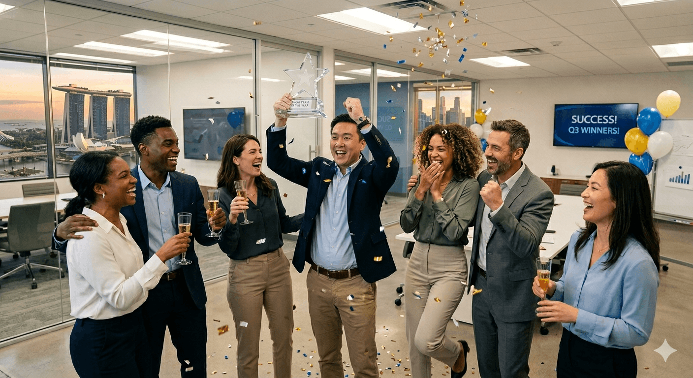 Sales team celebrating a win with gifting