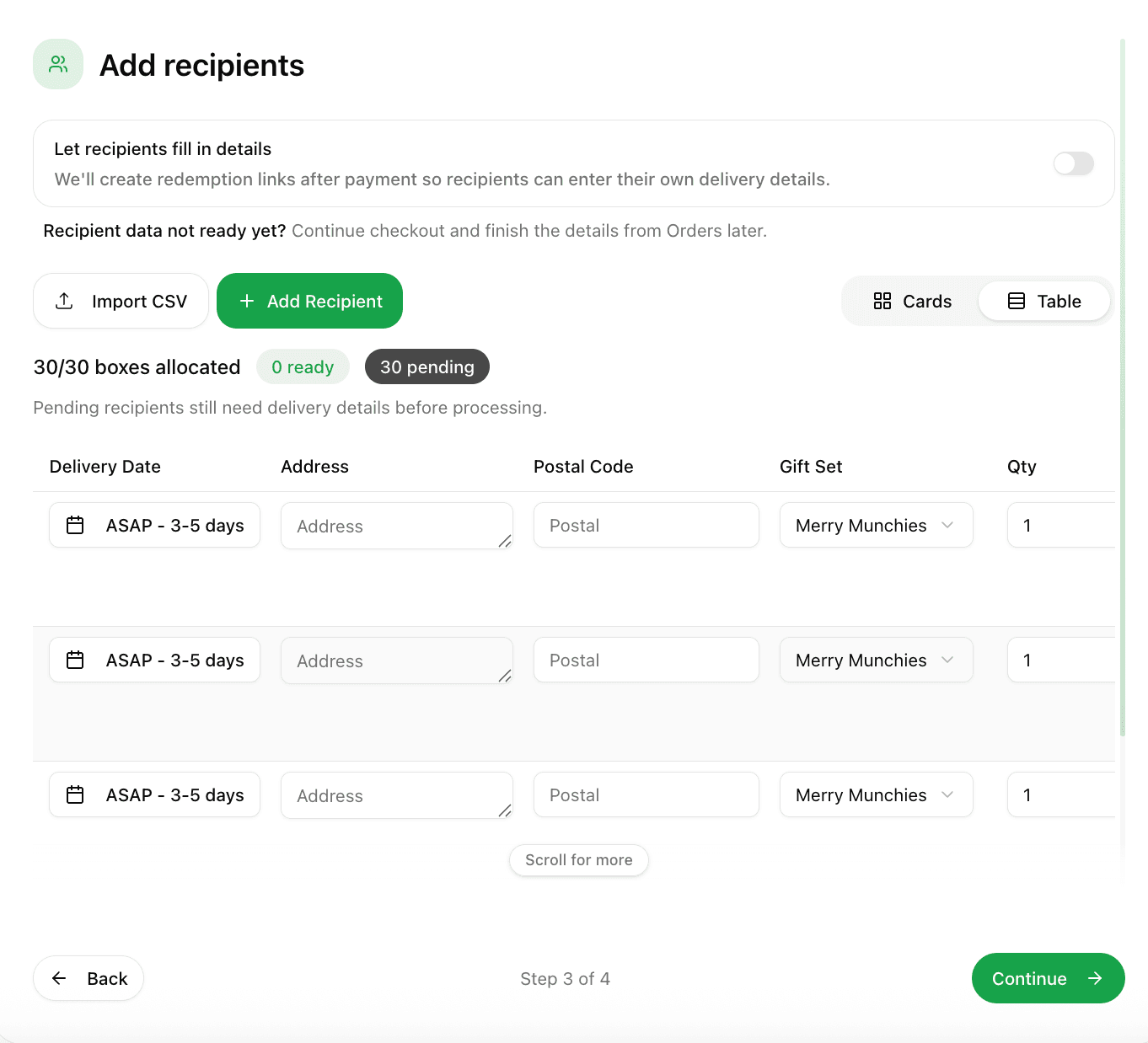 Smilie gift management recipient allocation screen