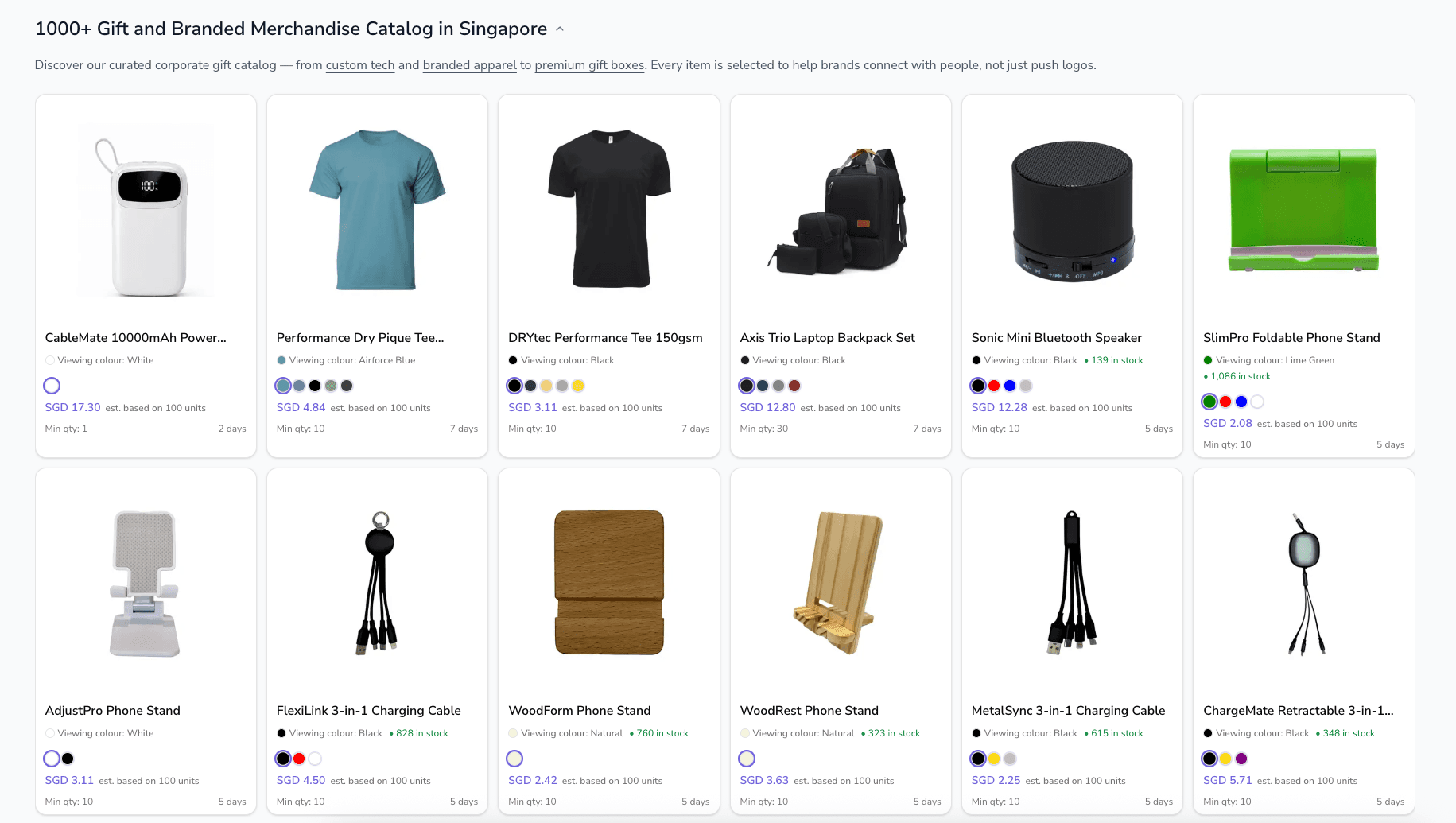 Flat lay of branded merchandise products