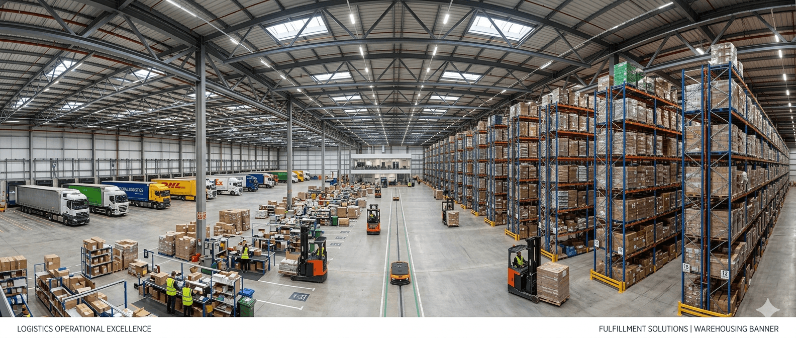 Warehouse interior with organised storage shelving