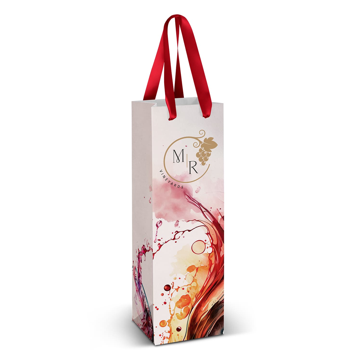 Wine Ribbon Handle Paper Bag Full Colour · Product view